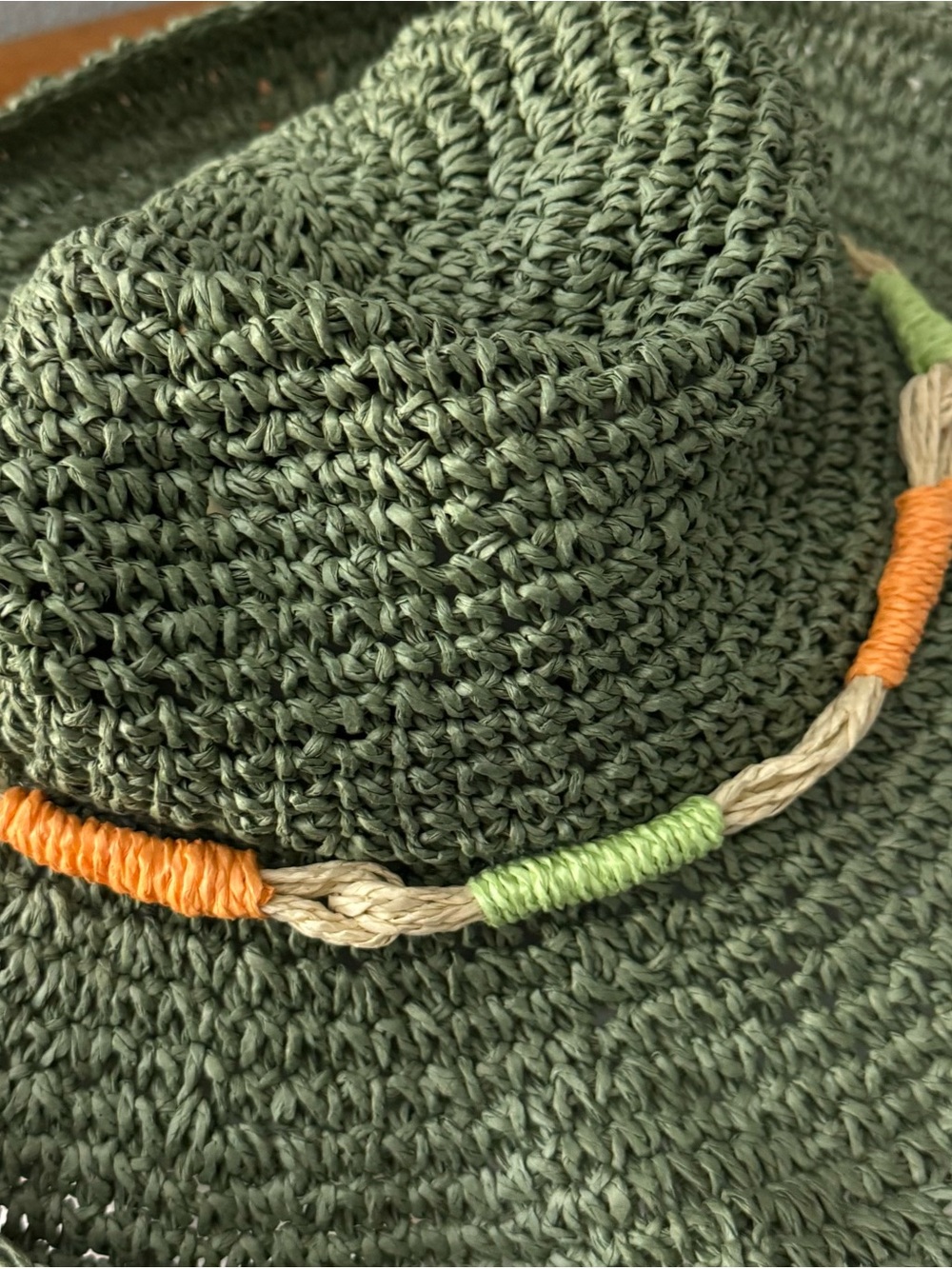 Olive Green Crocheted Wide Brim Sun Hat - Picture 2 of 7